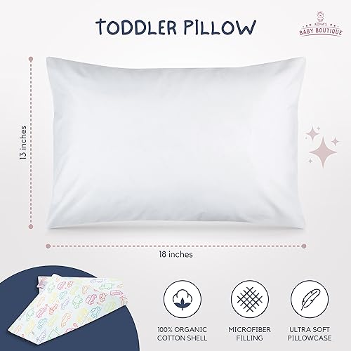 Image of Blue Cars - Kona's Perfect Childrens Pillow with Softest Toddler Pillowcase - 13 x 18 inch Toddler Pillow - 2 Year Old,