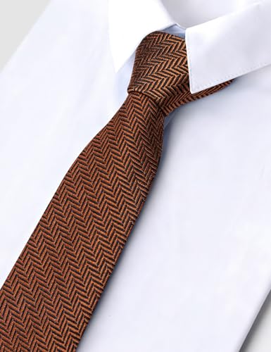 Image of Barry.Wang Skinny Ties for Men Wool Blend Herringbone Necktie with Tie Clip | Tie and Tie Clip Set, Cashmere Wool Stripe, 2.76 x 63 Inches, Extra Long Slim, Wedding Work Party Classic