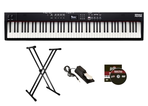 Roland RD-08 88-Key Stage Piano - Black Bundle with Adjustable Stand, Sustain Pedal, Online Piano Lessons, and Austin Bazaar Instructional DVD