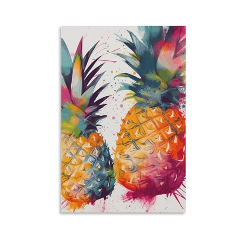Peinture aquarelle ananas et décoration murale esthétique 60x90
