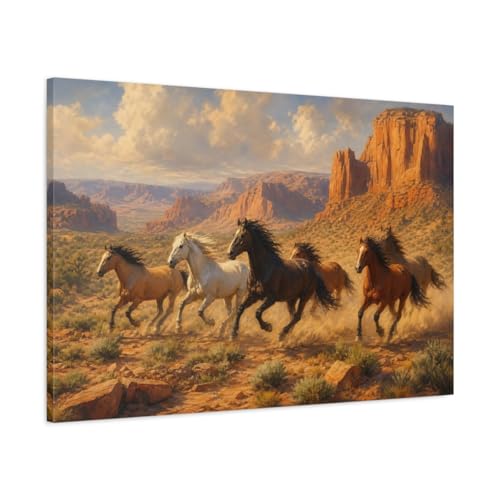 Toile chevaux sauvages style peinture pour salon chaleureux