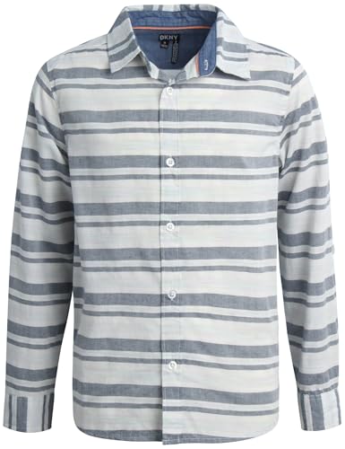 DKNY Boys Button Down Shirt - Soft Woven Collared Boys Long Sleeve Shirts - Casual Dress Shirt for School Vacation Holidays, Size 14-16, Blue Stripes