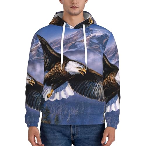 Pull à capuche imprimé aigle volant pour homme avec cordon de serrage - 2