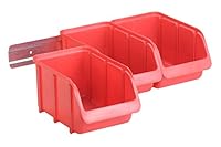 hünersdorff 656600 Sichtboxen-Set: 1x Kunststoffschiene plus 3 x Lagerboxen der Größe 3, Wandhalter inkl. Aufbewahrungsboxen für Regalsystem, Rot, 3 x größe 3
