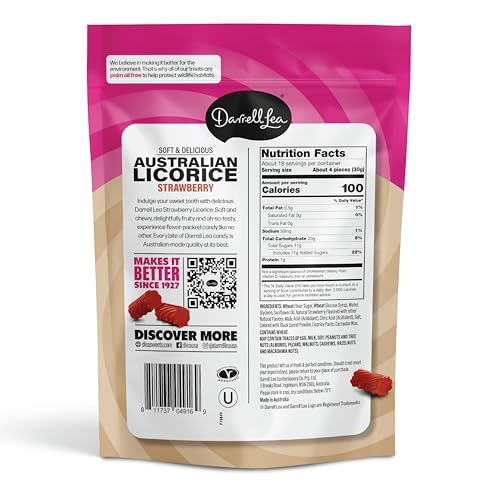 Image of Darrell Lea Family Size Soft Australian Licorice, Non-GMO, No Palm Oil, Vegetarian Friendly, No High Fructose Corn Syrup, Soft & Chewy Licorice Candy, Made in Australia (Strawberry, 20 Ounce)