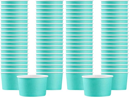 Image of Restaurantware Coppetta 3 Ounce Dessert Cups, 50 Disposable Ice Cream Cups - Lids Sold Separately, Sturdy, Turquoise Paper FroYo Bowls, Striped, For Hot And Cold Foods, Perfect For Gelato (Pack of 2)