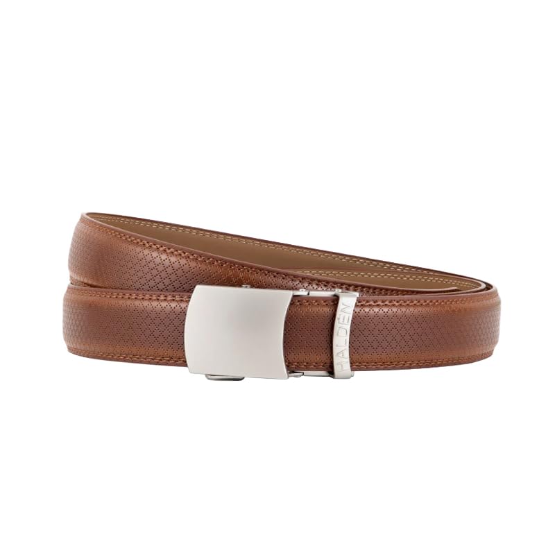 Image of HALDEN THEO Tan Belt For Men Leather Original (Adjustable Fits Up to 44 Inch Waist) Ratchet Strap with Classic Buckle & Magnetic Auto-lock