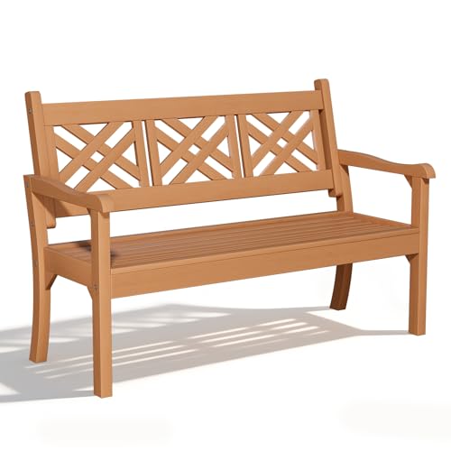 Image of Psilvam 54 inch Poly Lumber Outdoor Patio Bench Weatherproof, 3-Person (Teak)