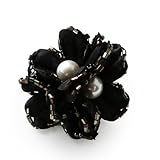 [ジュエルボックス] JewelVOX コサージュ ブローチ 立体 フラワー 花 パール ビーズ 結婚式 小さめ おしゃれ 大人 (ブラック)