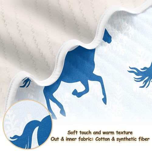 Burbuja Blue Horses Baby Blanket for Boys Girls, Nursery Soft Warm Swaddling Receiving Baby Blankets, 30x40 in Toddler Blanket2