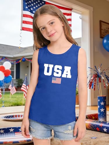 Image of CAZYCHILD Girls American Flag Tank Tops Boys 4th of July Shirts USA Summer Sleeveless Tee Independence Day Outfit 5-14y