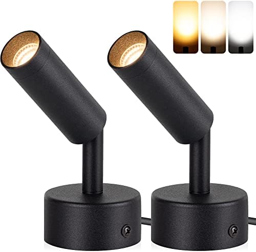 URTOM 2 Pack Dimmable LED Spotlights Indoor, 3W Plug-in Uplights for Plants