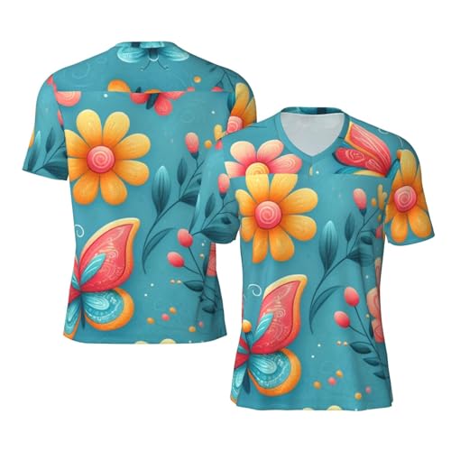 Stylish Athletic Sports Jersey Butterflies-Flowers-Blue Men's Rugby Jersey 4X-Large