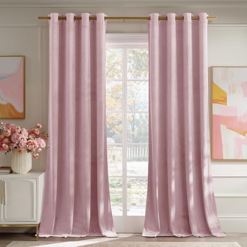PONY DANCE Pink Velvet Curtains - 1 Pair of Luxury Curtains & Drapes Elegant Home Decor Window Treatment for Nursery Room/Girls Bedroom, Thermal Blackout Curtains 52x84