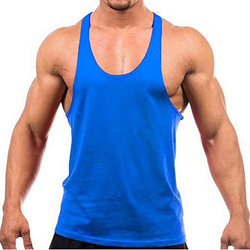 Bodybuilding Stringer Tank Top Y-Back Blue Medium