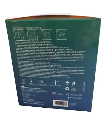 SESCO - FFP3 Maske Amyneo, 20 Stück, Einzelverpackt im Polybag, Verstellbares Kopfband, Schaumstoff an der Nase, Höchster Schutz, CE Zertifizierung nach EN149:2001+A1:2009, CE1008