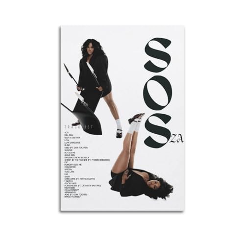 DWNARTS SZA-SOS - Póster de la portada del álbum de música de éxito, póster de lienzo, cantante pop, retrato estético, arte de pared, impresiones decorativas para sala de estar, dormitorio, 30 x 45