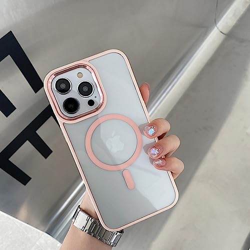 Coque transparente iPhone 13 magnétique anti-jaunissement et rose