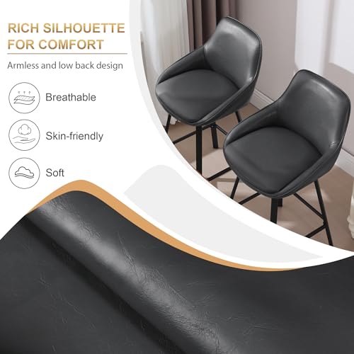 Image of Zesthouse Swivel Counter Height Stools Set of 2, Modern Upholstered Barstools with Backs, 26'' Faux Leather High Chairs for Island Kitchen, Counter Height Chairs with Metal Legs, Dark Grey
