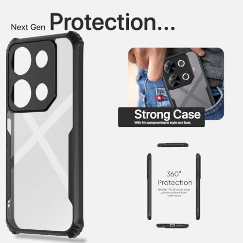 Image of Pikkme Crystal Clear Transparent Back Cover | Ultra Hyrbid | Full Camera Protection | Raised Edge | Bumper Case for itel P65 (Black)