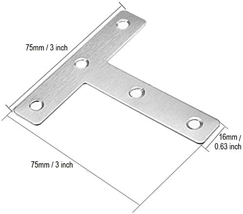 TERF® 8 Pcs Zinc Plated Steel 75mm X 75mm Flat '' T '' Shape Angel Corner Brace Bracket Joining Fixing Self Support Repair Mending Plates with Fixing Screw - Image 4