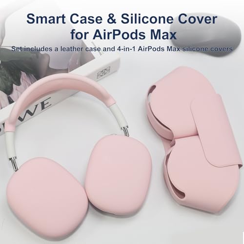 Aiivioll for AirPods Max Smart Case with 4-in-1 Cover Set, Soft Leather Case with Sleep Mode for AirPods Max Headphones(2024/2020), Silicone Ear Pad/Ear Cup/Headband Covers(Up & Down), Pink by Aiivioll - Image 6