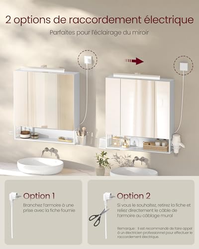 Meuble Salle de Bain LED avec prises USB VASAGLE