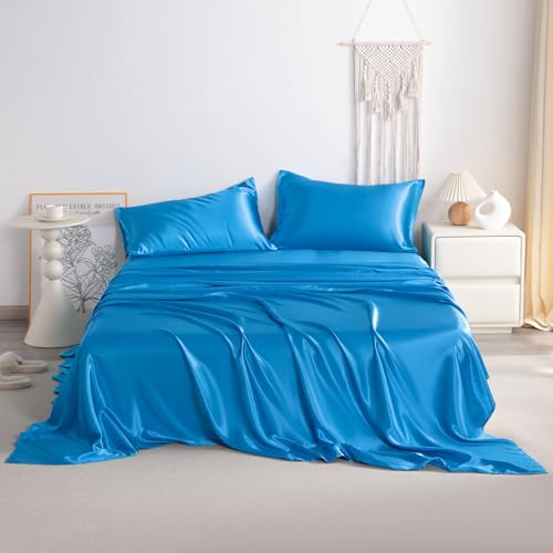 NTBAY California King Satin Sheet Set, 4 Piece, Royal Blue - image 2
