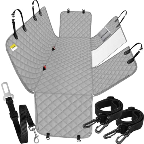 Image of Dog Seat Cover for Back Seat, 100% Waterproof with Mesh Window, Scratch Prevent Anti-Slip Dog Car Hammock, Standard(Gray, Mesh Window Hatchback Car seat Cover)