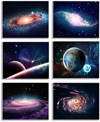 Universe Starry Sky Wall Art Outer Space Fantastic Nebula Galaxy Painting Pictures ，for Bedroom, Living Room, Bathroom Decor ，Posters for Kids, Boys or Girls Room ，Astronomy Picture Modern Artwork Set of 6 （ 8" x10" ） Unframed