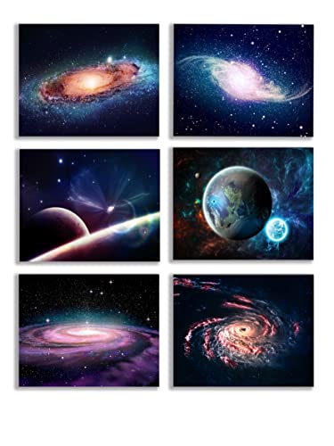 Universe Starry Sky Wall Art Outer Space Fantastic Nebula Galaxy Painting Pictures ?for Bedroom, Living Room, Bathroom Decor ?Posters for Kids, Boys or Girls Room ?Set of 6 ? 8