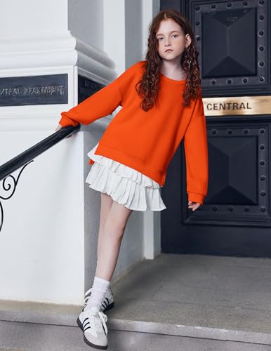Image of Arshiner Girls Crewneck Sweatshirt Long Sleeve Pullover Tops Drop Shoulder Sweatshirts Side Split