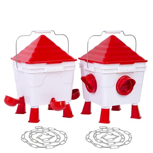 Todeco Futterautomat Hühner und Hühnertränke Set, 6Kg Hühner Futterautomat und 8L Automatische Wasserversorgung für Geflügel mit 4 Öffnungen & 4 Näpfen, verstellbaren Beinen und Stahlketten Todeco Futterautomat Hühner und Hühnertränke Set, 6Kg Hühner Futterautomat und 8L Automatische Wasserversorgung für Geflügel mit 4 Öffnungen & 4 Näpfen, verstellbaren Beinen und Stahlketten