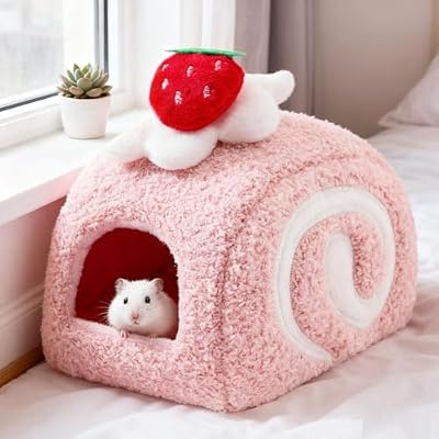 Hamster Bed Small Animals Bedding House Soft Cozy Cute Hideout Habitat for Small Pets Ferret Gerbil Sugar Gliders Chinchilla, Pink