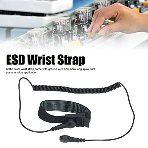 Antistatik-Armband, Verhindern Sie statische Aufladung Verstellbare elastische Schnalle ESD-Erdungsarmband PU-Abdeckung Extra lange Spirale Antistatisches Armband mit Massekabel(Schwarz)