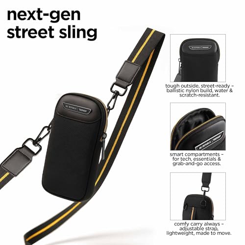 Image of Nu Republic Triphop Voyager Sling Bag|Compact Side Bag for Men & Women with Carbon Fibre Inspired Finish Vegan Leather Design |Water Resistant & Ultra Durable |Ideal for Travel, & Everyday Carry-Black