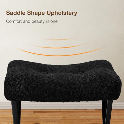 Image of Memobarco 18-Inch Vanity Stool Chair, Vanity Bench with Metal X-Legs, Ottoman Accent Stool with Breathable and Soft Boucle Fabric Saddle Seat, Black
