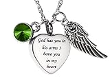 God has you in his arms with Angel Wing Charm Cremation Jewelry Keepsake Memorial Urn Necklace with Birthstone crystal by AMIST (August1)