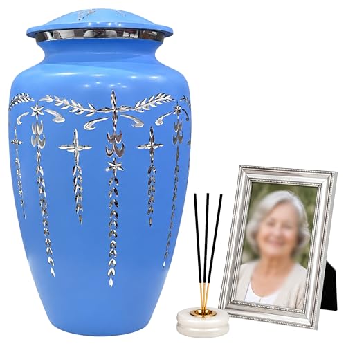 Image of Urns Human Ashes Adult Male /Female,Creamation Urn for Human Ashes Adult Man /Women,200+ Cubic inch Capacity,Decorative Burial Urn, Funeral Cremation Urns 11x6.5 - Sky Blue