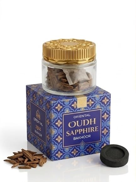 Oriental Oudh Sapphire Bakhoor – Premium Agarwood & Saffron Blend | Authentic Exotic Incense Chips for Home Ambiance, Meditation, and Relaxation | 50g-image-7