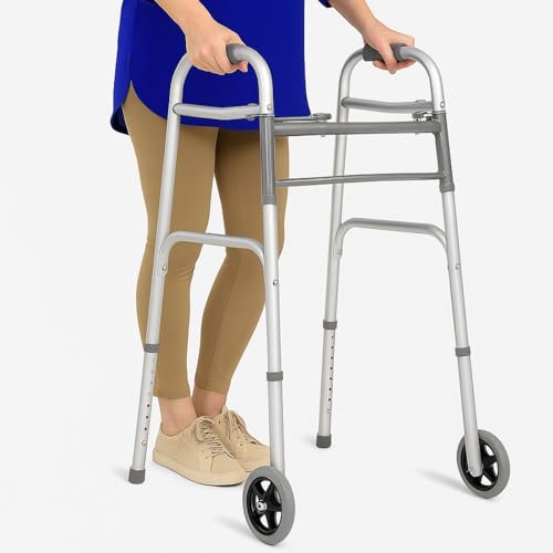 Vive Folding Walker for Seniors - Sturdy Steel Foldable Frame for Adults - Standard Walker with 5”...