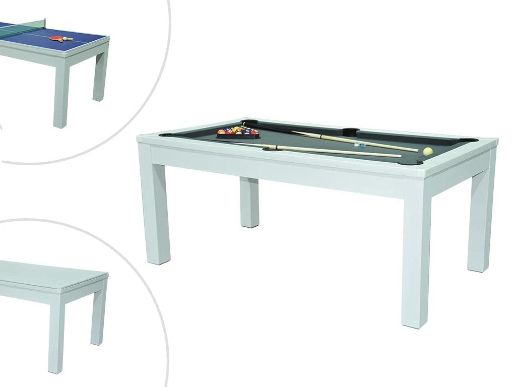 Vente-unique - Table Transformable Blanche - Billard & Ping-Pong - L182 x l102 x H80 cm - Henk