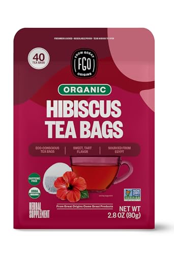 FGO Organic Hibiscus Herbal Tea, 40 Count, Eco-Conscious Tea Bags, Caffeine Free (Pack of 1)
