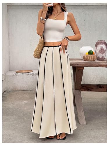 GORGLITTER Women's Color Block Long Maxi Skirts Boho Cute Low Waisted Pleated Fishtail Fall Festival Vacation Skirt4
