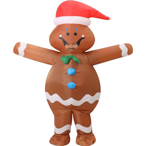 DUOLZ Adult Inflatable Gingerbread Man Costume Adult,Inflatable Christmas Costume,Blow up Gingerbread Man Costume,Funny Giant Xmas Christmas Character Costumes,Large Christmas Inflatables Gingerbread
