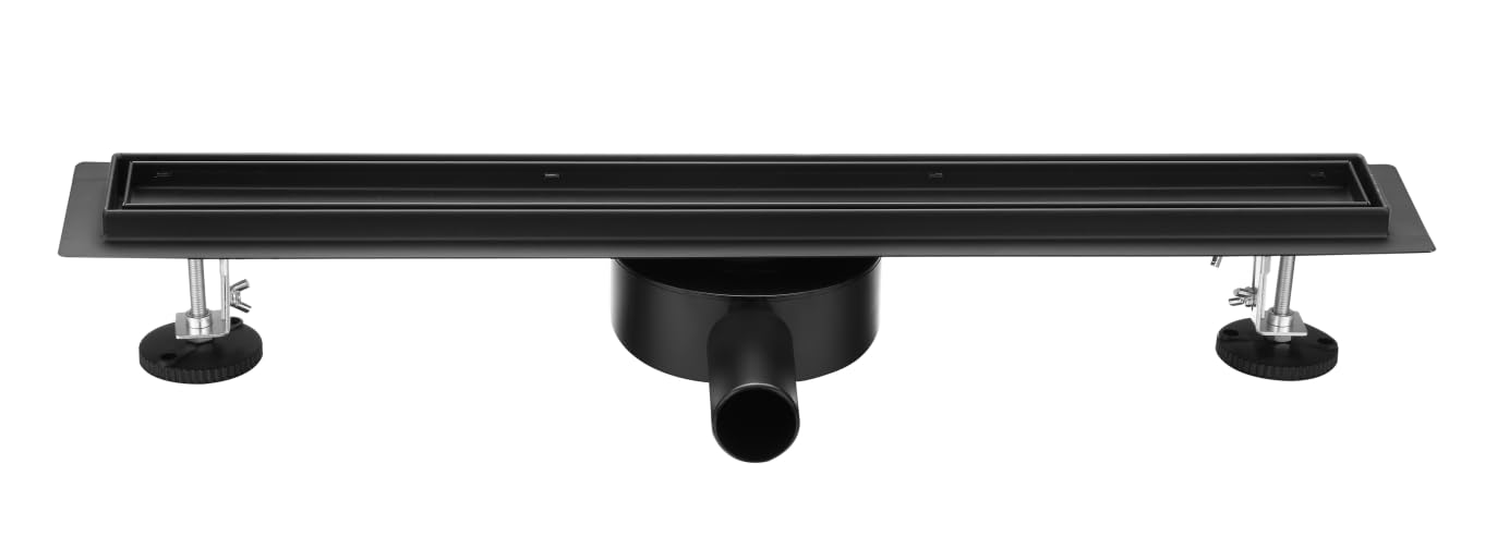 Caniveau de Douche 360° siphonné avec Appareil désodorisant et Filtre à Cheveux, Caniveau de Douche Italienne Noir, Drain de Sol 90cm