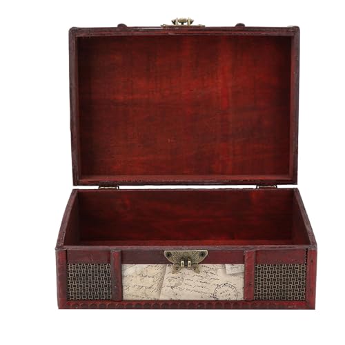 Image of TOPINCN Retro Vintage Wooden Storage Box Book Vintage Wooden Jewelry Organizer Decorative Storage Organizer Vintage Jewelry Treasure Box Small Decorative Treasure Chest(Stamp with lock)