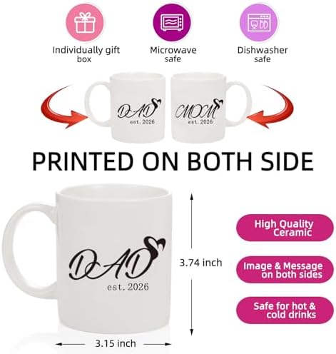 Pregnancy Gifts for First Time Moms – Mom and Dad Est 2026 11 oz Mug Set with Romper (0-3 Months) and Baby Socks - Top New Parents Gifts for Mom and Dad to Be - 2