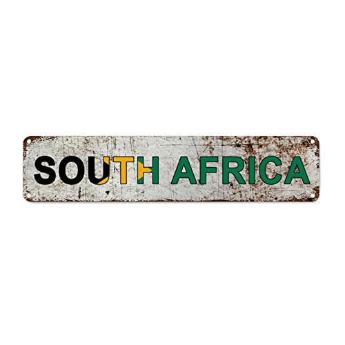 Personalized South Africa Street Sign South Africa Flag Metal Sign Patriotic Decorations Aluminum Metal Sign Vintage Indoor & Outdoor Decor for Home Man Cave Gate Garden Bars Cafes 18x4in