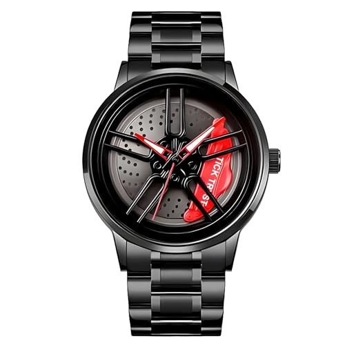 Image of Car Wheel Watch for Men | 360 Rolling Dial Analog Watch | Stylish Black Dial | Stainless Steel Strap | Japanese Quartz Movement | Water & Scratch Resistant